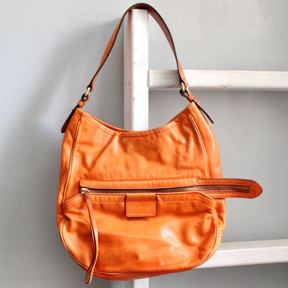 Marc By Marc Jacobs RARE Orange Leather Moto Hobo Saddle Shoulder Bag Purse